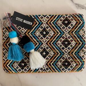 Steve Madden B-Shaye Beaded Tassel Oversized Clutch, Blue Multi *New with tags*